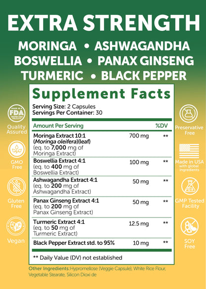 Lunakai USA Made Pure Moringa Capsules – Advanced Moringa Leaf Extract Supplement with Ashwagandha, Boswellia, Ginseng & Turmeric, 60ct LunakaiBuy Supplements Australia