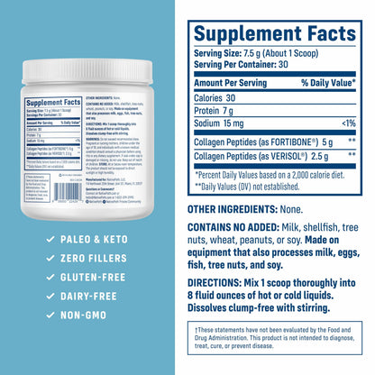 NativePath Bone Health Collagen Peptides, Type 1 & 3, with Fortibone and Verisol, 7.9 Ounce, 30 Servings