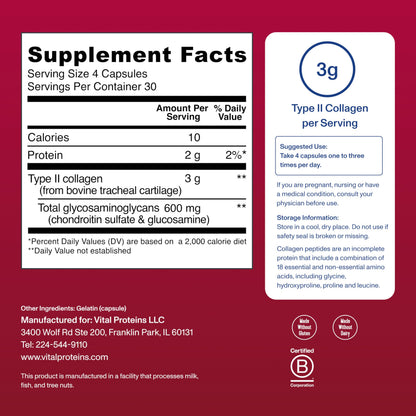 Vital Proteins Cartilage Collagen Pills, Type II Collagen & Chondroitin Sulfate Supplement for Recovery & Healthy Hair, Skin, Nails and Joints