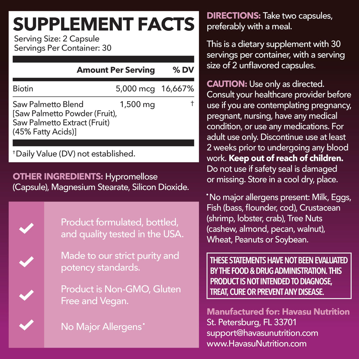 Saw Palmetto for Women with Biotin 5000mcg - Powerful DHT Blocker to Support Hair, Skin, and Nail Health - 60 Count - Vegan, Non-GMO Vitamin for Stronger,