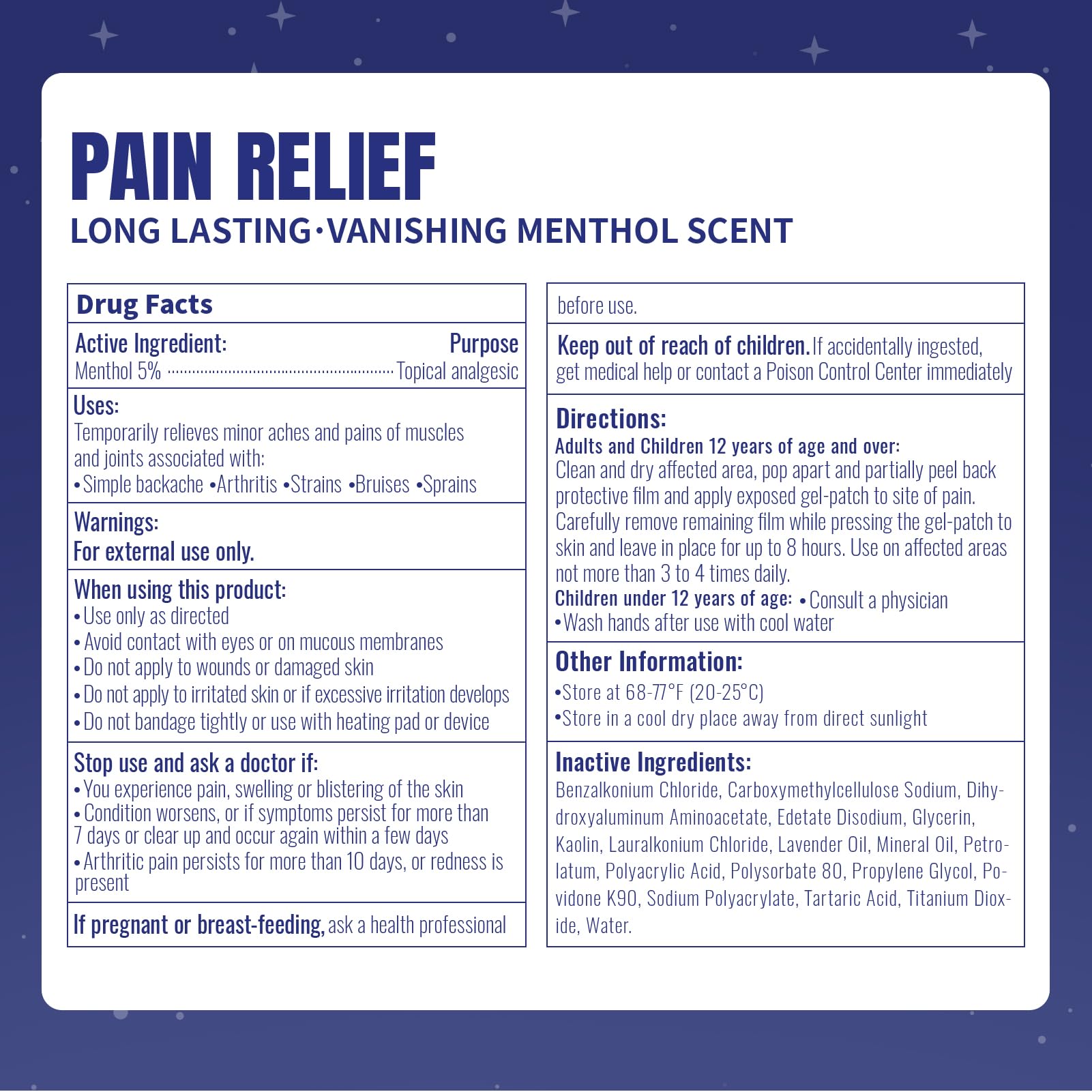 ZEEY 5% Menthol Overnight Pain Relief Patches, French Lavender Oil Pain Patch for Back, Knee, Neck, Shoulders, Joints, Muscle Soreness, Fast Acting, Topical Analgesic, Gel Patch, 3.94" x 2.76", 5Ct ZEEYBuy Supplements Australia