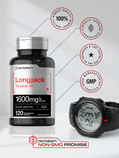 Horbäach Longjack Tongkat Ali for Men and Women | 120 Capsules | Extract Supplement | Maximum Strength Pills