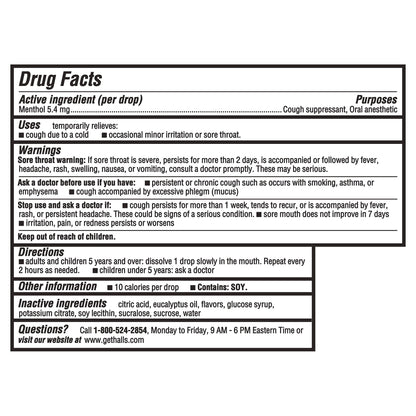 HALLS Cough and Throat Relief Mentho-Lyptus Cough Drops, 30 Drops