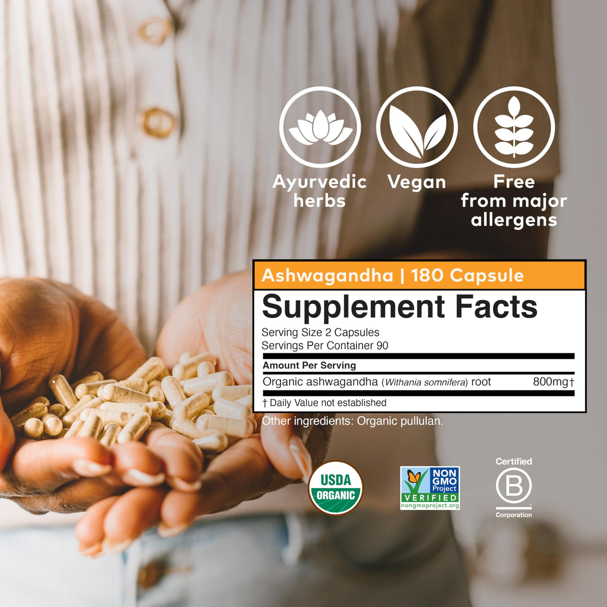 ORGANIC INDIA Ashwagandha Capsules - Organic Ashwagandha Supplement - Vegan Ashwagandha Root, Gluten-Free, Kosher, Non-GMO, Supports Stress Relief,