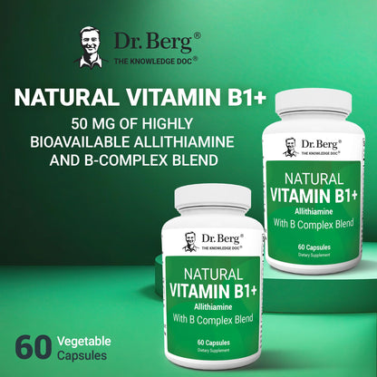 Dr. Berg Natural Vitamin B1 B6 B12 Complex - Allithiamine Vitamin B1 Supplement with 8 Essential Vitamin B Complex for Men & Women Including Thiamin