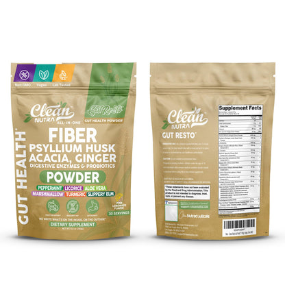 GutResto Fiber Supplement Psyllium Husk Powder Probiotic Gut Health Digestive Enzymes Prebiotic L-Glutamine Slippery Elm Aloe Vera Marshmallow Root Turmeric Ginger