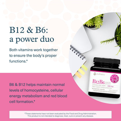 Youtheory B12B6 - Vitamin B12 & B6 - Supports Mood, Nervous System & Metabolism* - Aids Memory & Stress Management*