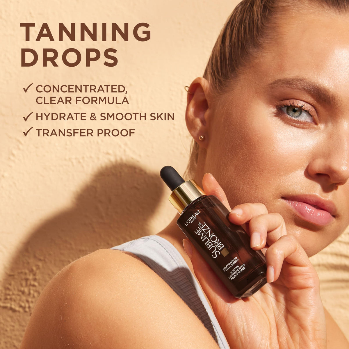 L'Oreal Paris Sublime Bronze Self Tanning Facial Drops with Hyaluronic Acid, Gradual Tan, Fragrance-Free, 1 fl. Oz
