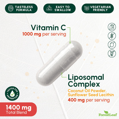 ForestLeaf Liposomal Vitamin C 1400mg Capsules | High Dose Vitamin C Liposomal Supplement w Coconut Oil Fatty Acids | Fast Absorption | Immune Support,