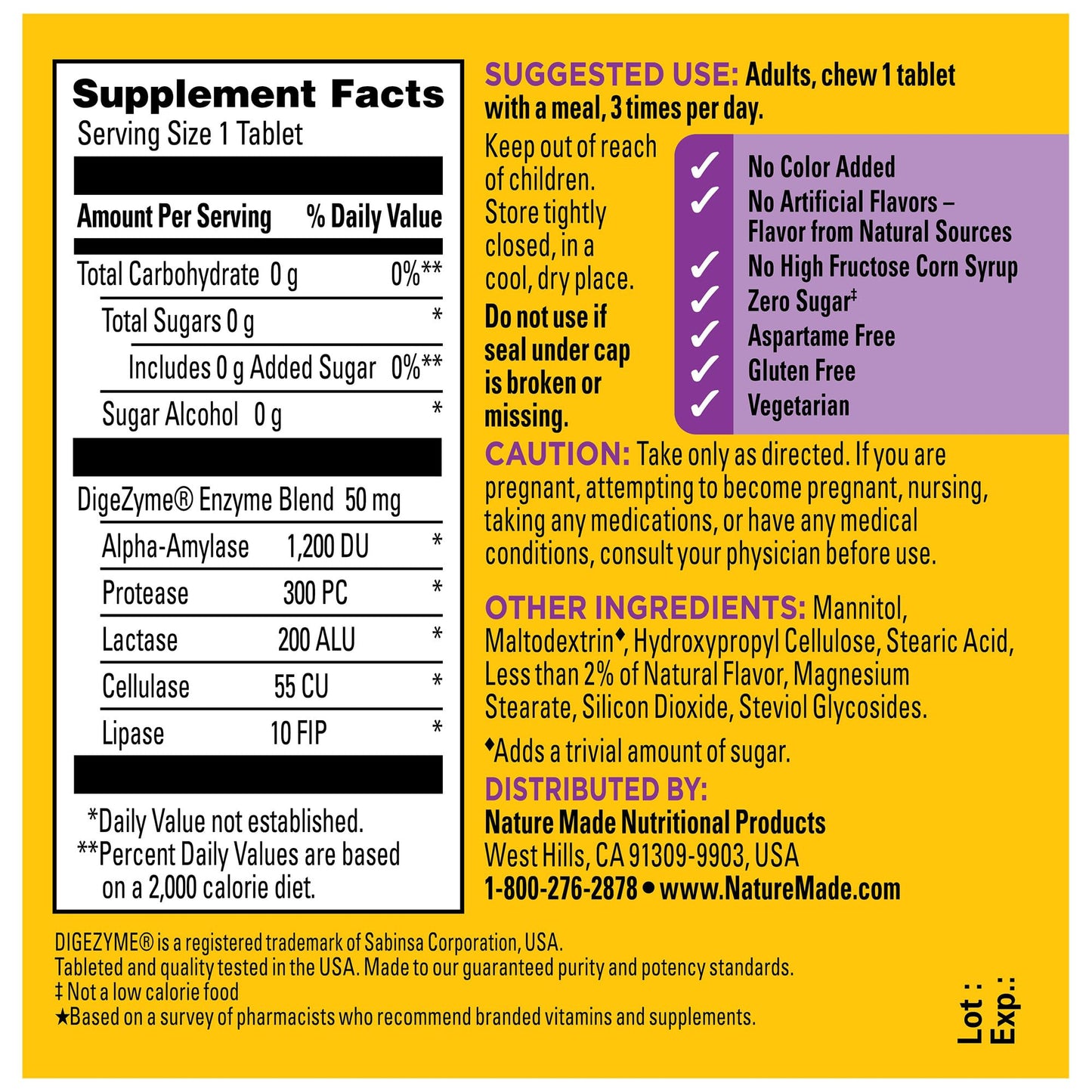 Nature Made Digestive Enzymes 5-in-1 Blend, Digestive Health Support, 90 Chewable Tablets, 30 Day Supply