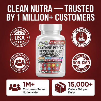 Clean Nutra Cayenne Pepper Capsules Supplement with Hawthorn Berry, Dandelion Root, Ceylon Cinnamon, Garlic, Ginger, Berberine, Apple Cider Vinegar, Milk Thistle, Beet Root, Aloe Vera Pills & More Clean Nutraceuticals buy supplements Au