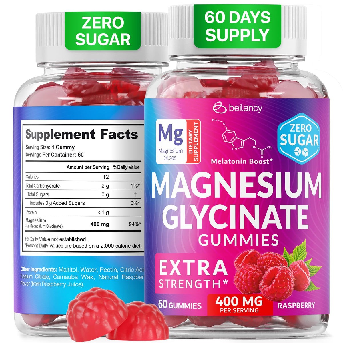 Magnesium Glycinate Gummies 400mg, Muscle Support and Relaxation, Magnesium Supplement for Women, Men and Kids, High Absorption, Sugar Free,