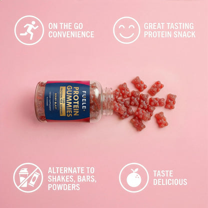 FUELE+ Protein Gummies – 12g High Protein Snack, Mixed Berry Flavor, No Added Sugar, Whey Protein Gummies, Supports Muscle Recovery, Post Workout Supplement