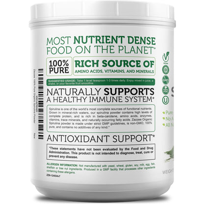Zazzee USDA Organic Spirulina Powder, 2.2 Pounds (1 KG), 303 Servings, Certified Kosher, 100% Pure, Non-Irradiated, Mess-Free Wide Mouth Container, Fresh Smell and Neutral Taste, Non-GMO, Made in USA