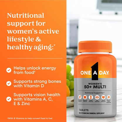 One A Day Multivitamin for Women 50 and Over Tablets, Womens Multivitamin 50 plus with Vitamins D, C, E, Zinc & Biotin, Daily Vitamins for Woman 50+, 65 Ct ONE A DAY