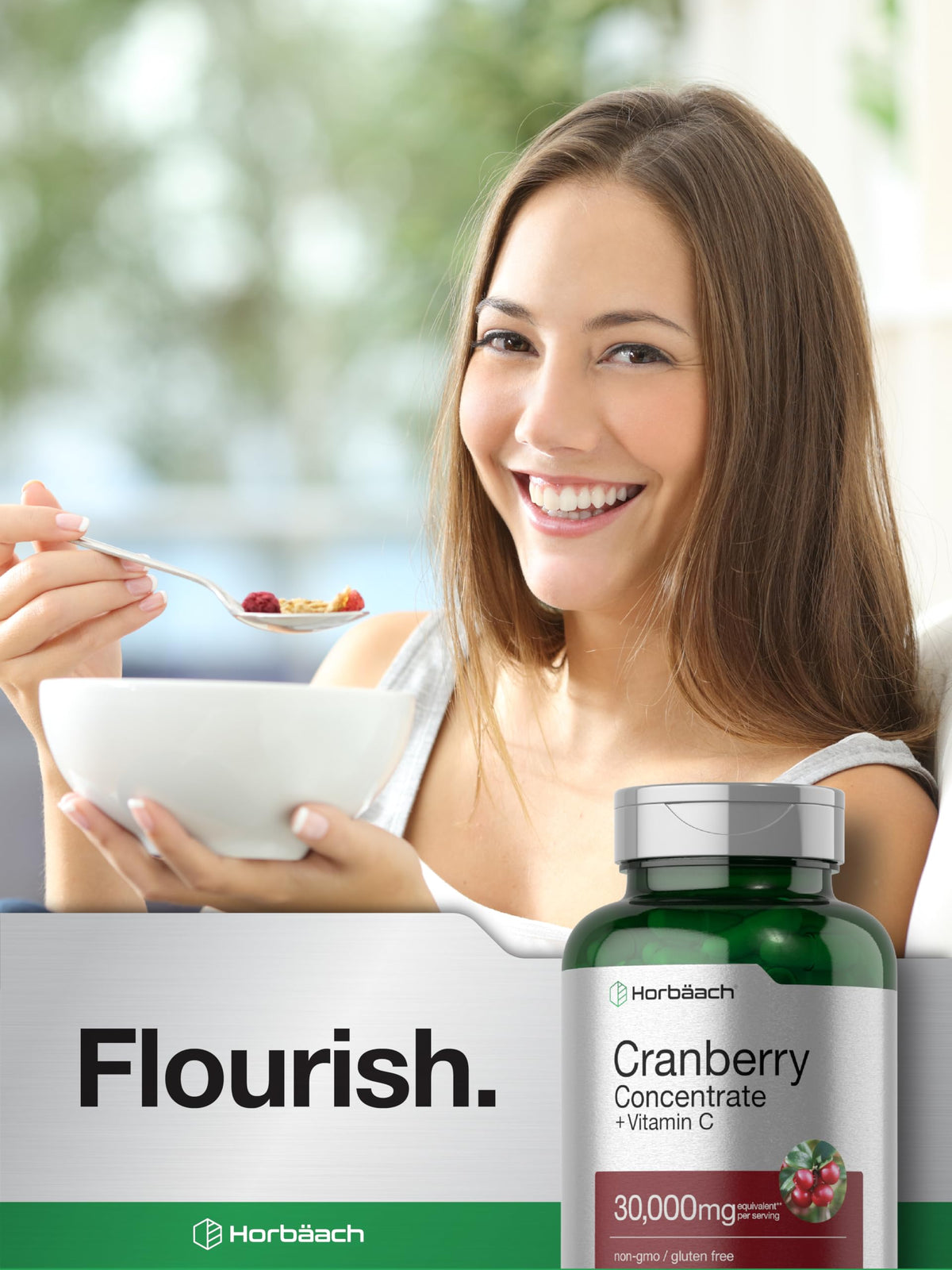 Horbäach Cranberry Concentrate Extract Pills + Vitamin C | 120 Capsules | Supplement for Women and Men | Triple Strength Ultimate Potency Formula