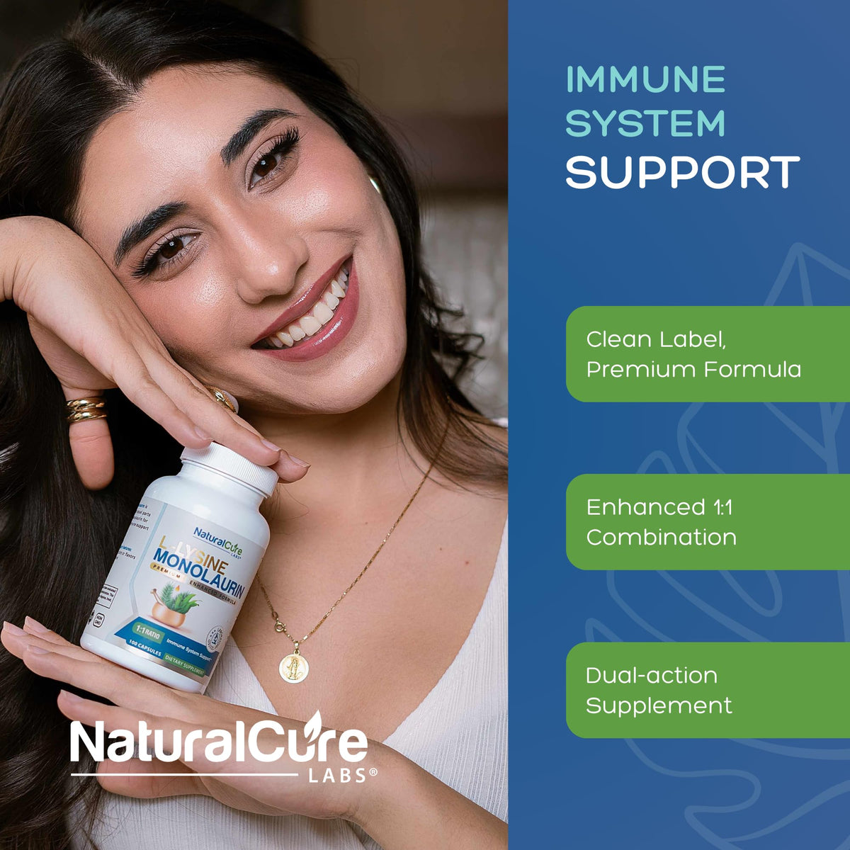 Natural Cure Labs L-Lysine with Monolaurin 600mg 1:1 Ratio, 2 Pack, 200 Capsules Natural Cure Labs buy supplements Au