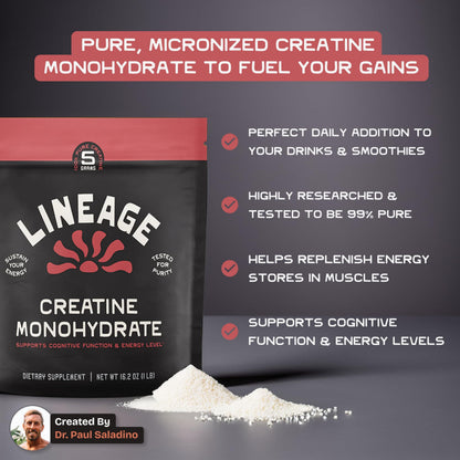 Lineage Provisions Micronized Creatine Monohydrate with Sea Salt - Micronized Creatine Powder for Training & Performance