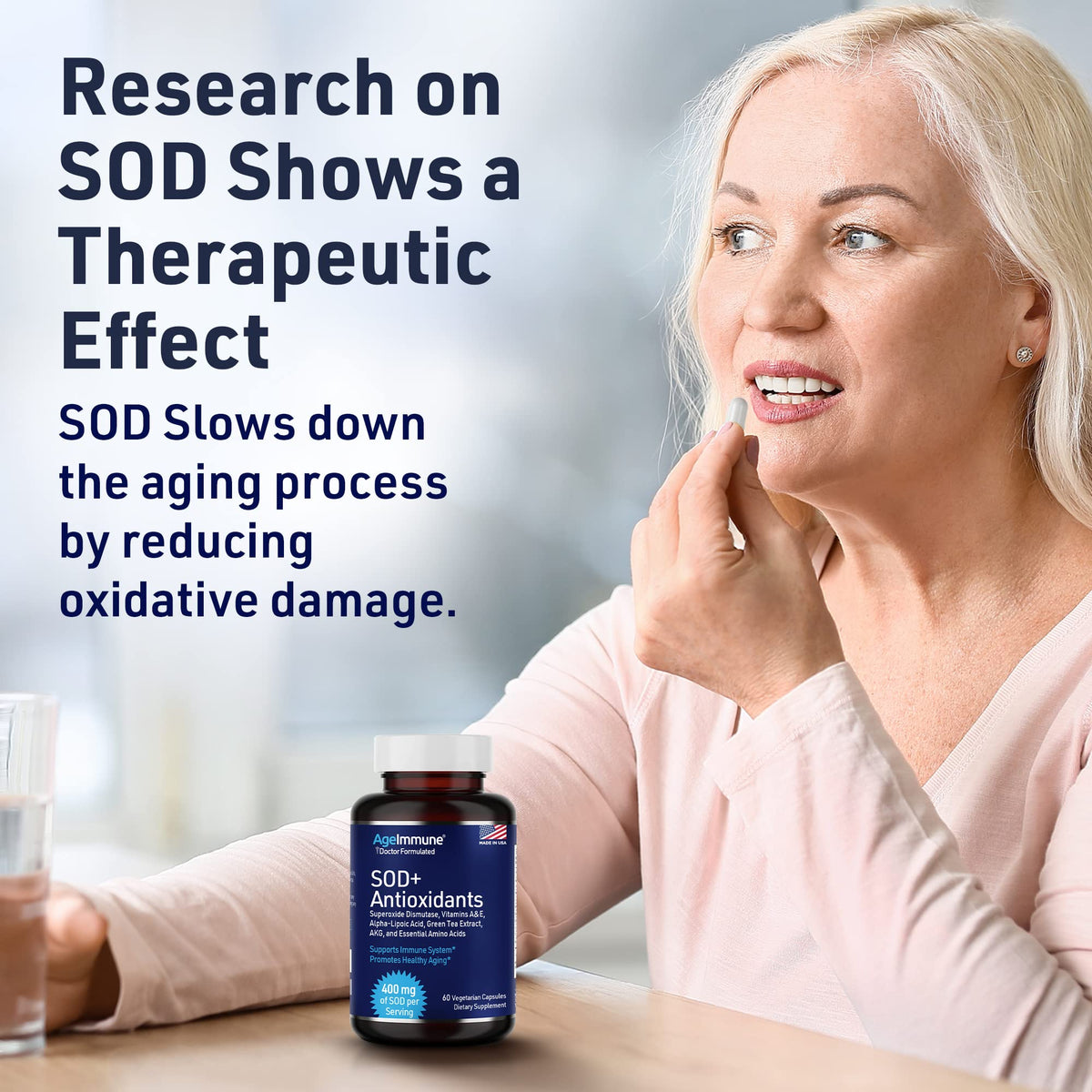 SOD Antioxidants Complex Healthy Aging Supplement - 400mg of Superoxide Dismutase - Alpha Lipoic Acid - L-Arginine -Lysine - AKG - Vitamin A - Vitamin E for Immune Support-60 Capsules AgeImmuneBuy Supplements Australia