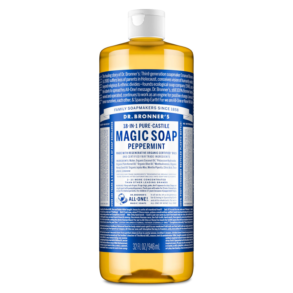 Dr. Bronner's Pure-Castile Magic Liquid Soap - Made with Regenerative Organic Certified Oils- 18-in-1 Uses for Face