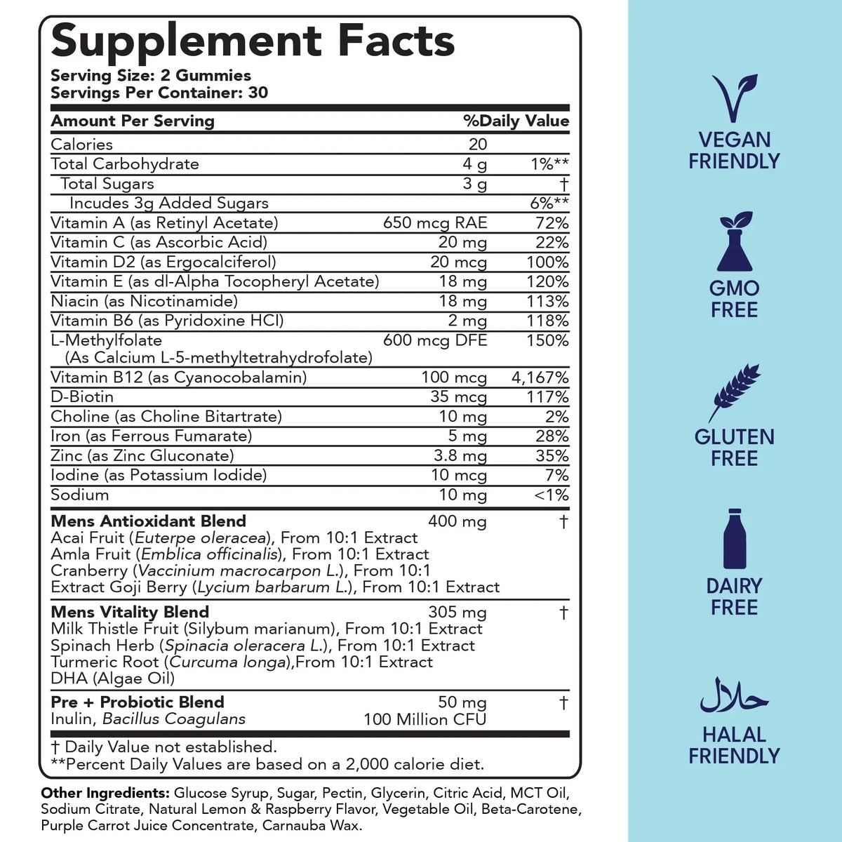 Sakoon nutrition Men's Multivitamin Gummies with Probiotics and Prebiotics, Adult Multivitamin A, C, D, E, B & More Sakoon nutrition