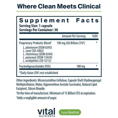 Hyperbiotics Vital Nutrients Prebiotic and Probiotic for Women and Men | 60 Billion CFU | Pre and Probiotics Supports Digestive Health, Constipation, Diarrhea,
