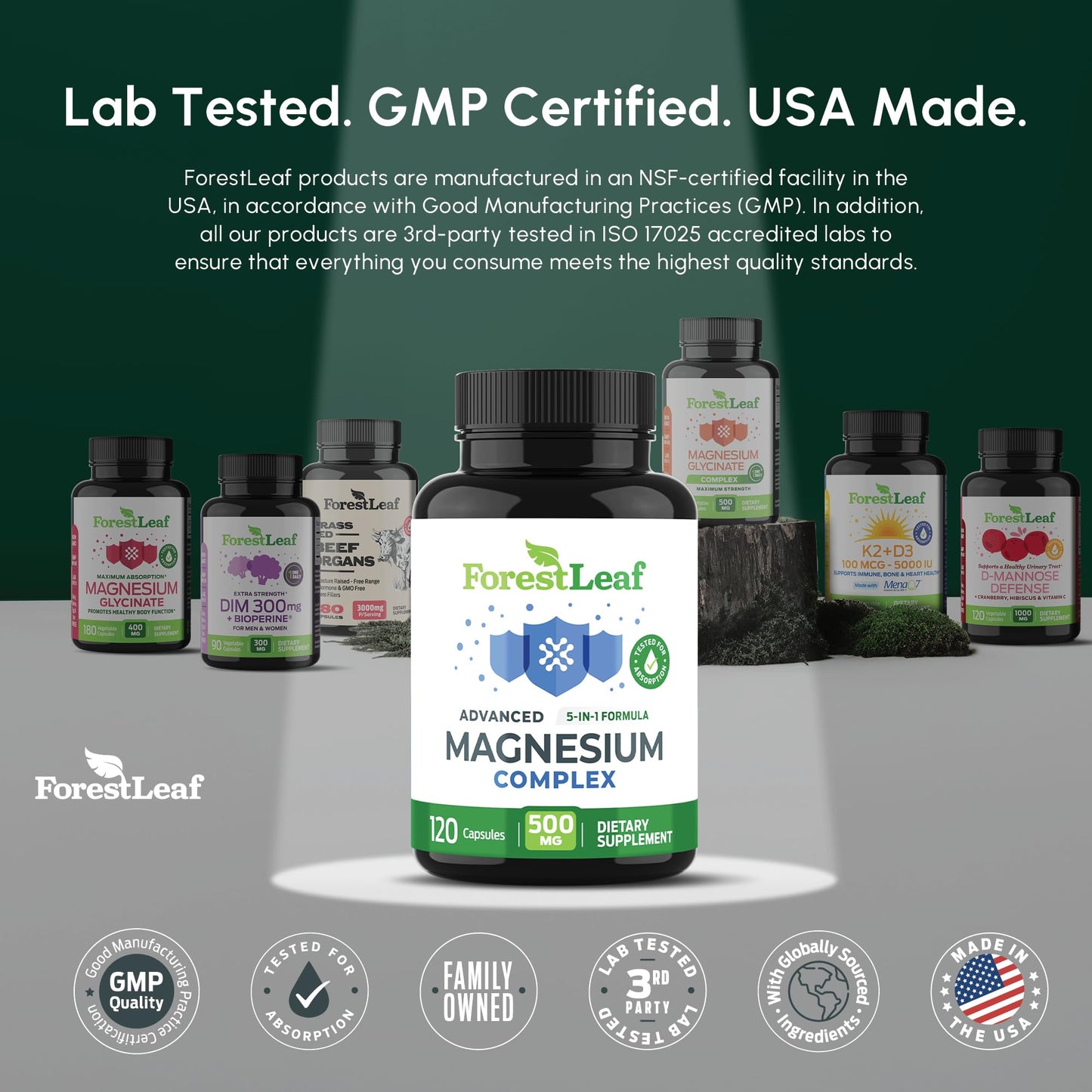 ForestLeaf Magnesium Complex for Women and Men - 500mg Magnesium Supplement for Sleep - 5-in-1 Chelated Magnesium Citrate, Bisglycinate, Malate, Taurate, Oxide (120 Ct) ForestLeaf buy supplements Au