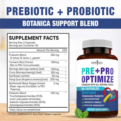 NEW AGE Pro Optimize Probiotics for Women, Menopause, Digestive Health - Support for Bloating, Hot Flashes, Joint Support, Night Sweats - Gut Health & Metabolism - Dong Quai (60 (Pack of 1)) NEW AGE buy supplements Au