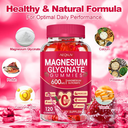 Magnesium Glycinate Gummies 600mg, Sugar Free Magnesium Gummies for Adults, Chewable Potassium Supplements for Body Support, Zzz and Relaxation, 120 Count AEQNJVBuy Supplements Australia
