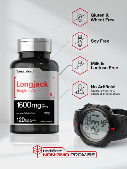 Horbäach Longjack Tongkat Ali for Men and Women | 120 Capsules | Extract Supplement | Maximum Strength Pills