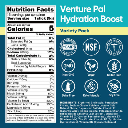 Venture Pal Sugar Free Electrolyte Powder Packets - Liquid Daily IV Hydration Packets for Rapid Rehydration | 7 Electrolytes & 5 Vitamins | Keto Friendly