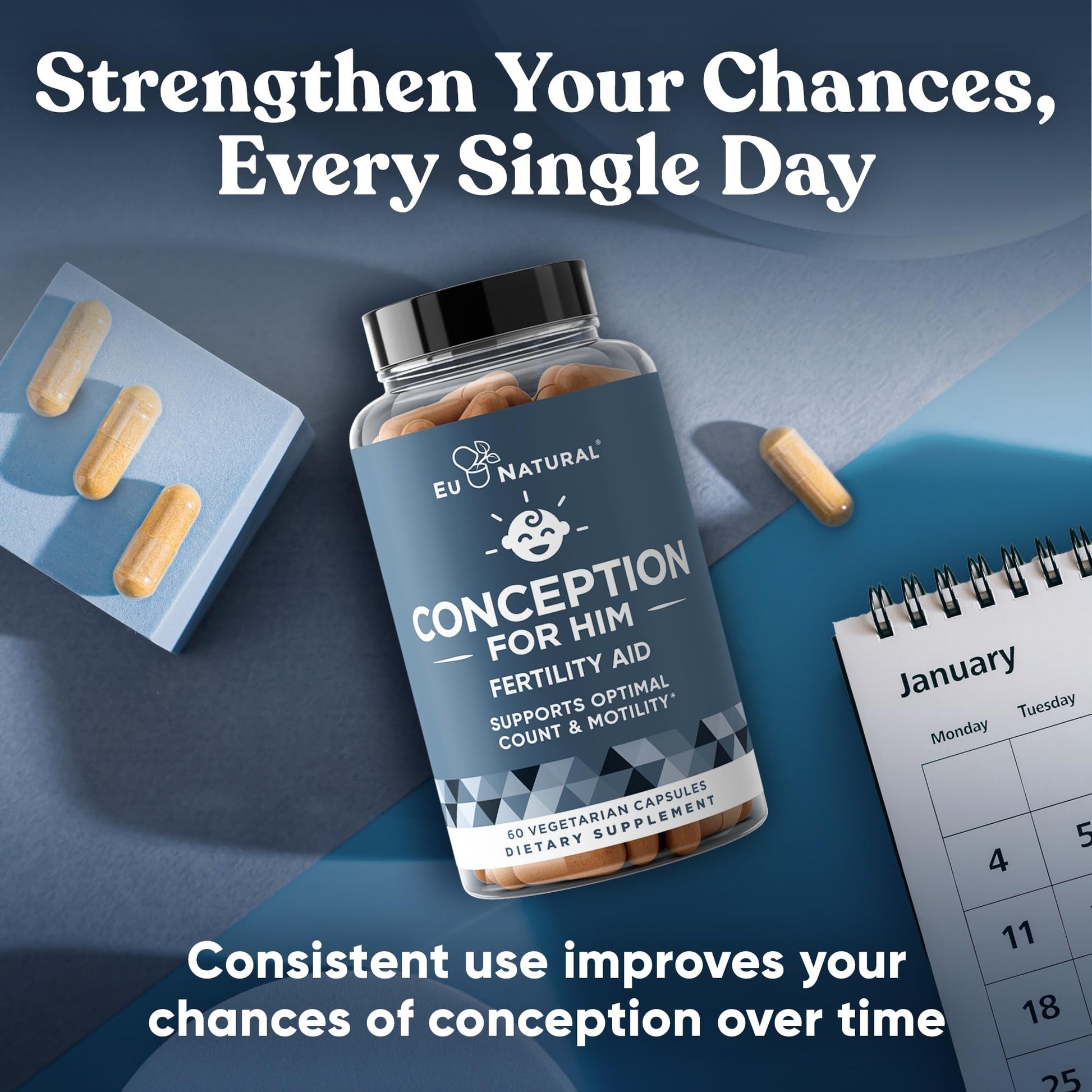 Eu Natural Conception for Him - Male Fertility Supplements with Ashwagandha, Folate & Zinc - Sperm Count, Motility & Strength Support - Fertility Support for Men, 60 Vegetarian Capsules Eu NaturalBuy Supplements Australia