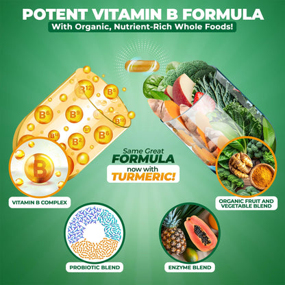 MoxyVites Vitamin B Complex - B Vitamins Whole Food Supplement, B12 Methylcobalamin, B1, B2, B3, B5, B6, B7, B9 - for Stress