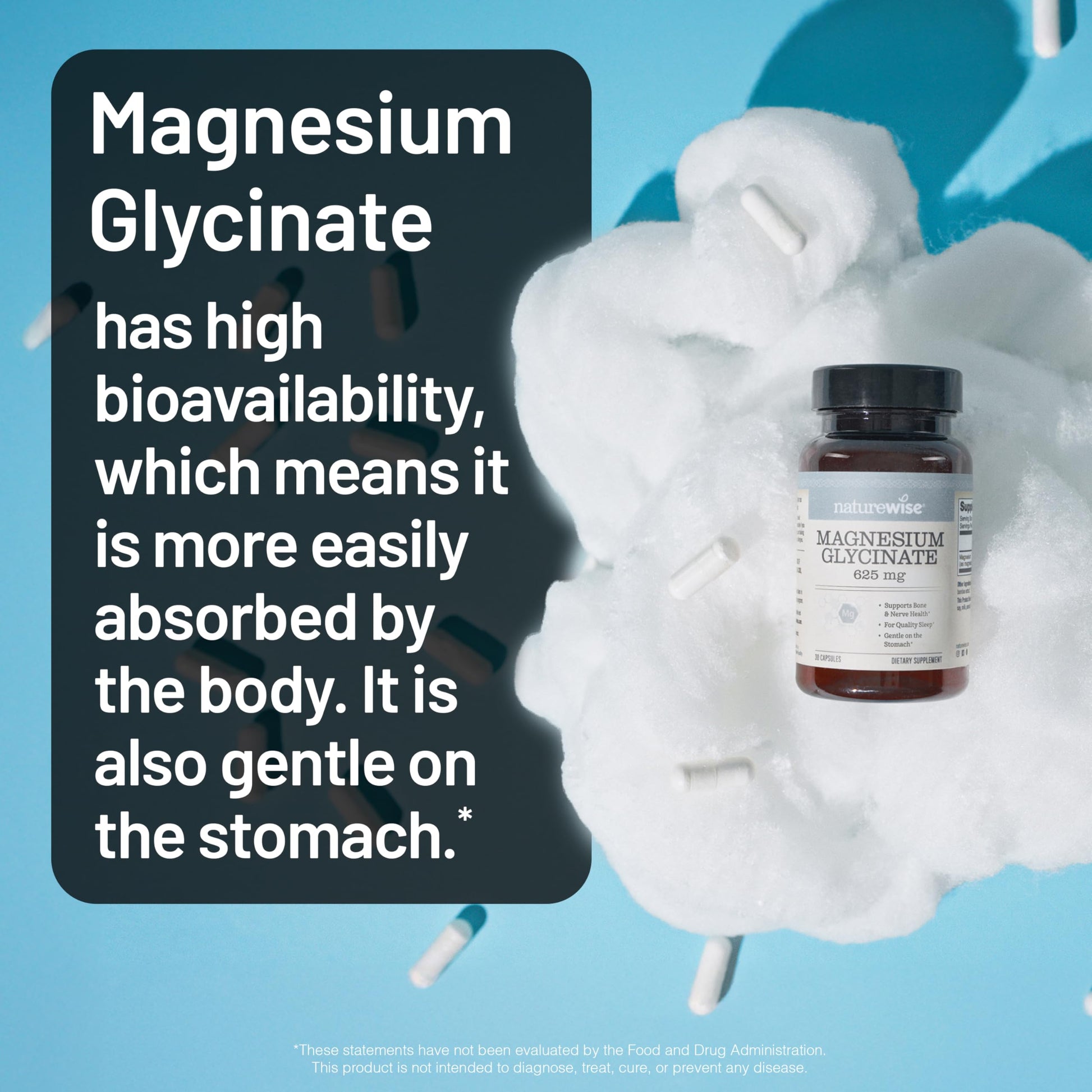 NatureWise Magnesium Glycinate 625 mg - High Absorption Chelated Magnesium Glycinate for Sleep, Relaxation, Muscle & Bones* - Gentle on Stomach, Vegan, Non-GMO - 30 Capsules[30-Day Supply] NatureWiseBuy Supplements Australia