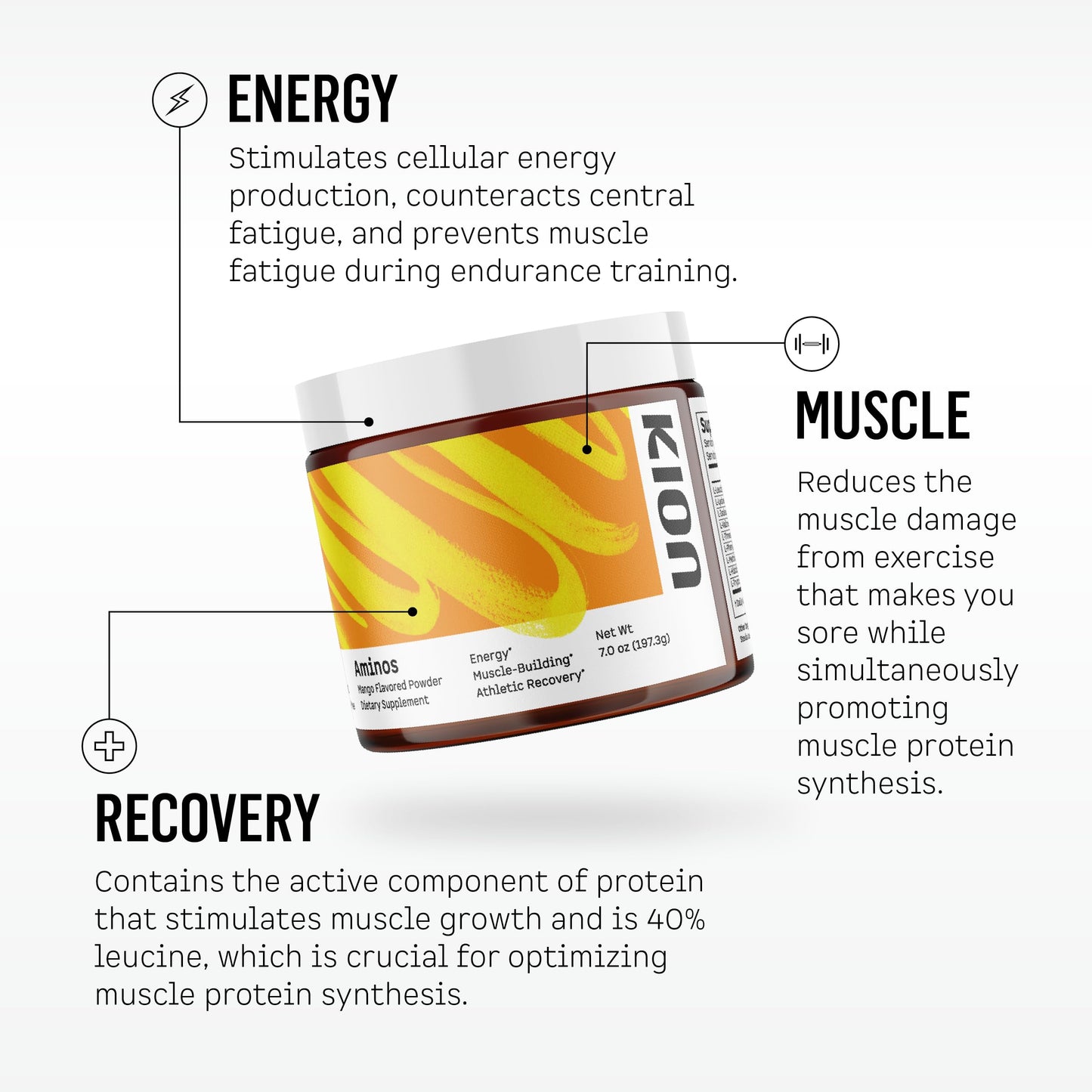 Kion Aminos - Essential Amino Acids Supplement, Essential Amino Acids Powder for Muscle Recovery, BCAA EAA No Caffeine, Amino Acid Powder, Essential Amino Energy - 30 Servings, Mixed Berry