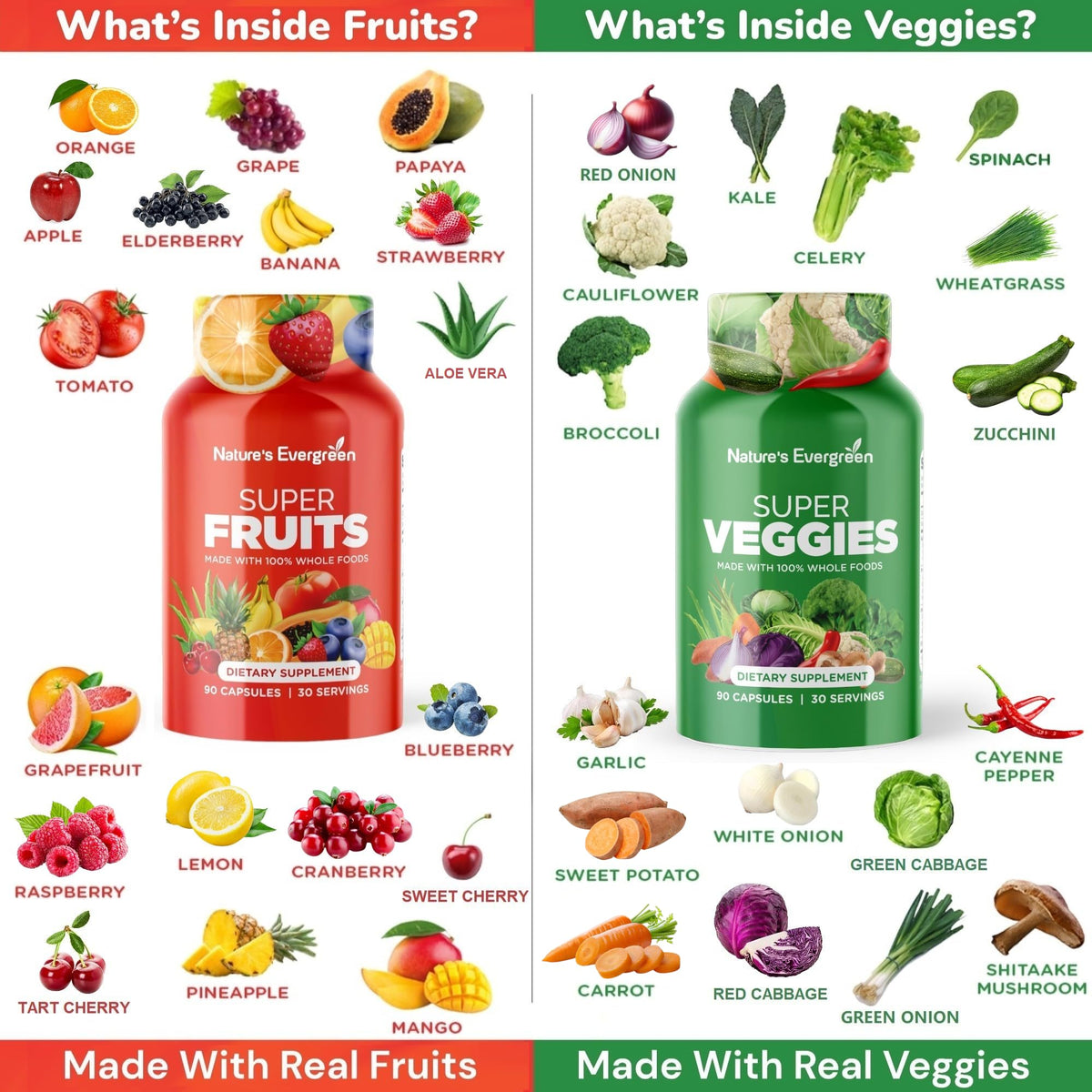 Fruits and Veggies Supplement - Nature Fruits and Vegetables Supplements - Vegan, Non GMO, Soy Free, Superfood Vitamins & Minerals Nutritional Balance - (Total 180 Capsules - Pack of 2) Made in USA Nature's EvergreenBuy Supplements Australia