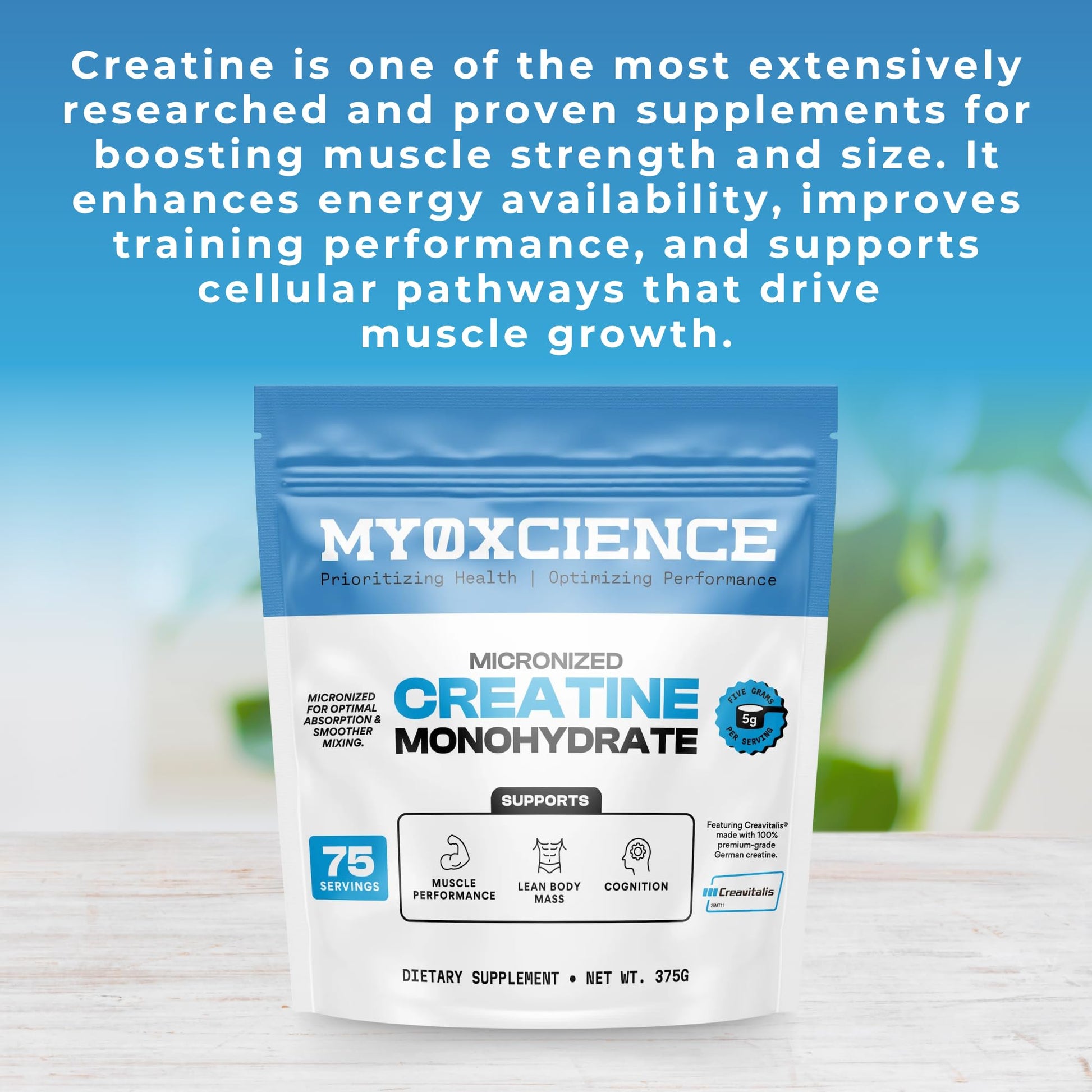 MYOXCIENCE Micronized Creavitalis Creatine | The World’s Purest Micronized Form of Creatine Monohydrate | Supports Muscle Performance, Lean Body Mass, & Cognition | 75 Servings MYOXCIENCE buy supplements Au