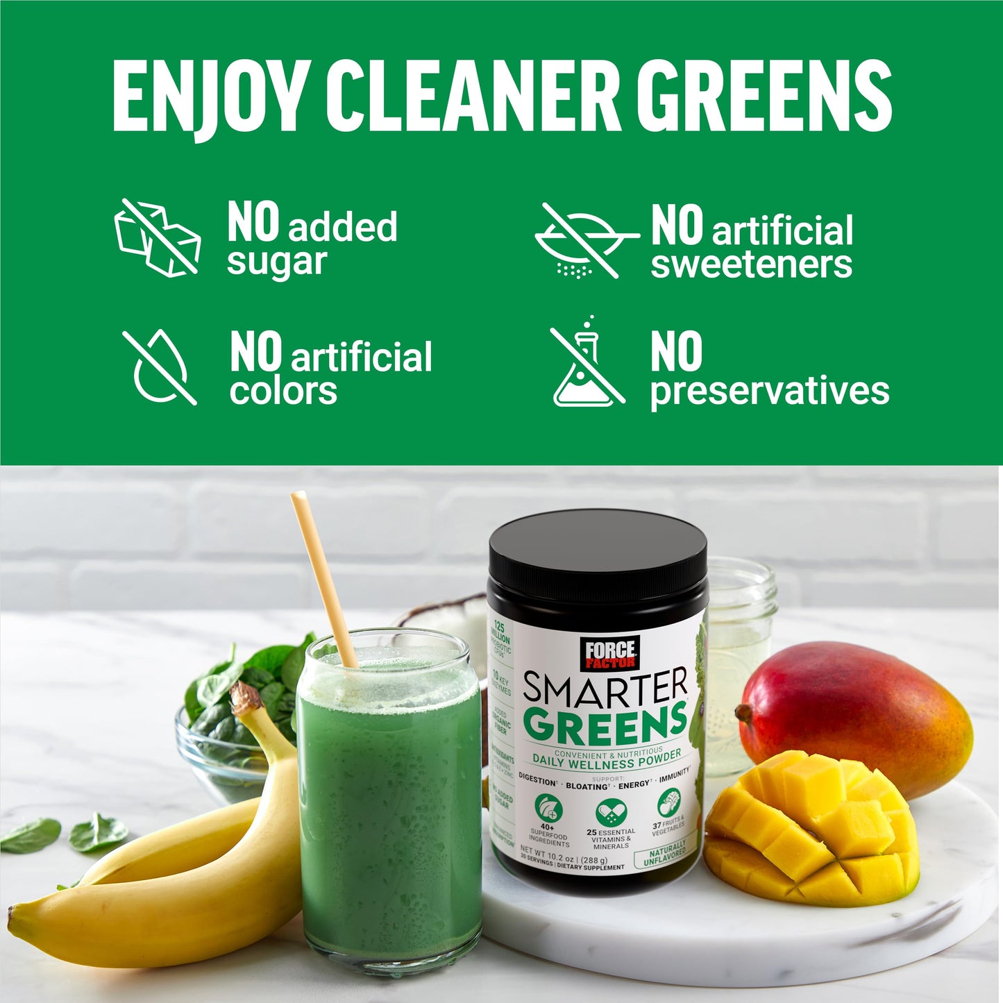 Force Factor Smarter Greens Daily Wellness Powder, Greens Superfood Powder to Support Gut Health, Bloating, & Digestion, with 40+ Superfoods