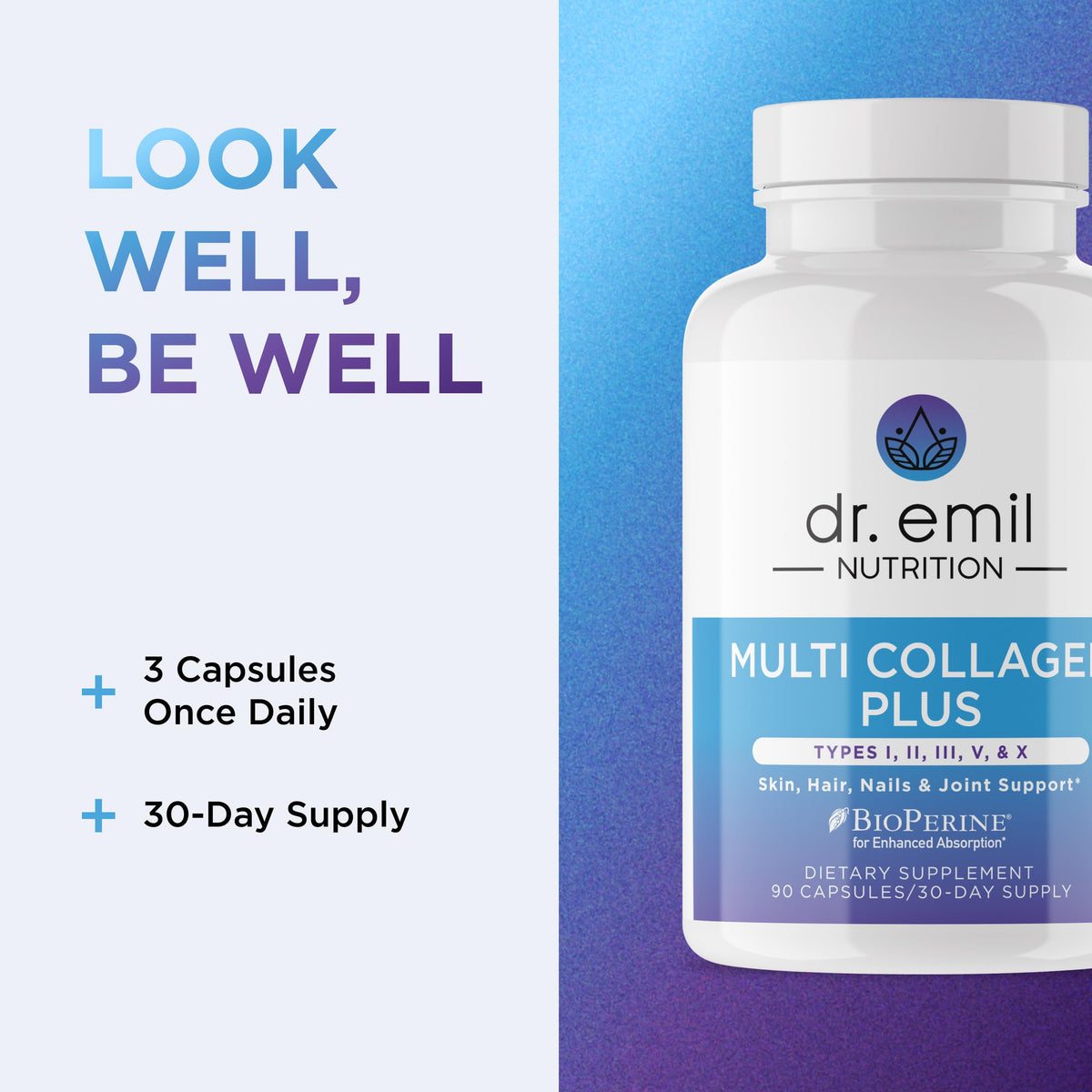 DR. EMIL NUTRITION Women's Multi Collagen Pills | Collagen Supplements | Support Hair, Skin, Nails & Joints | Hydrolyzed Collagen Supplements