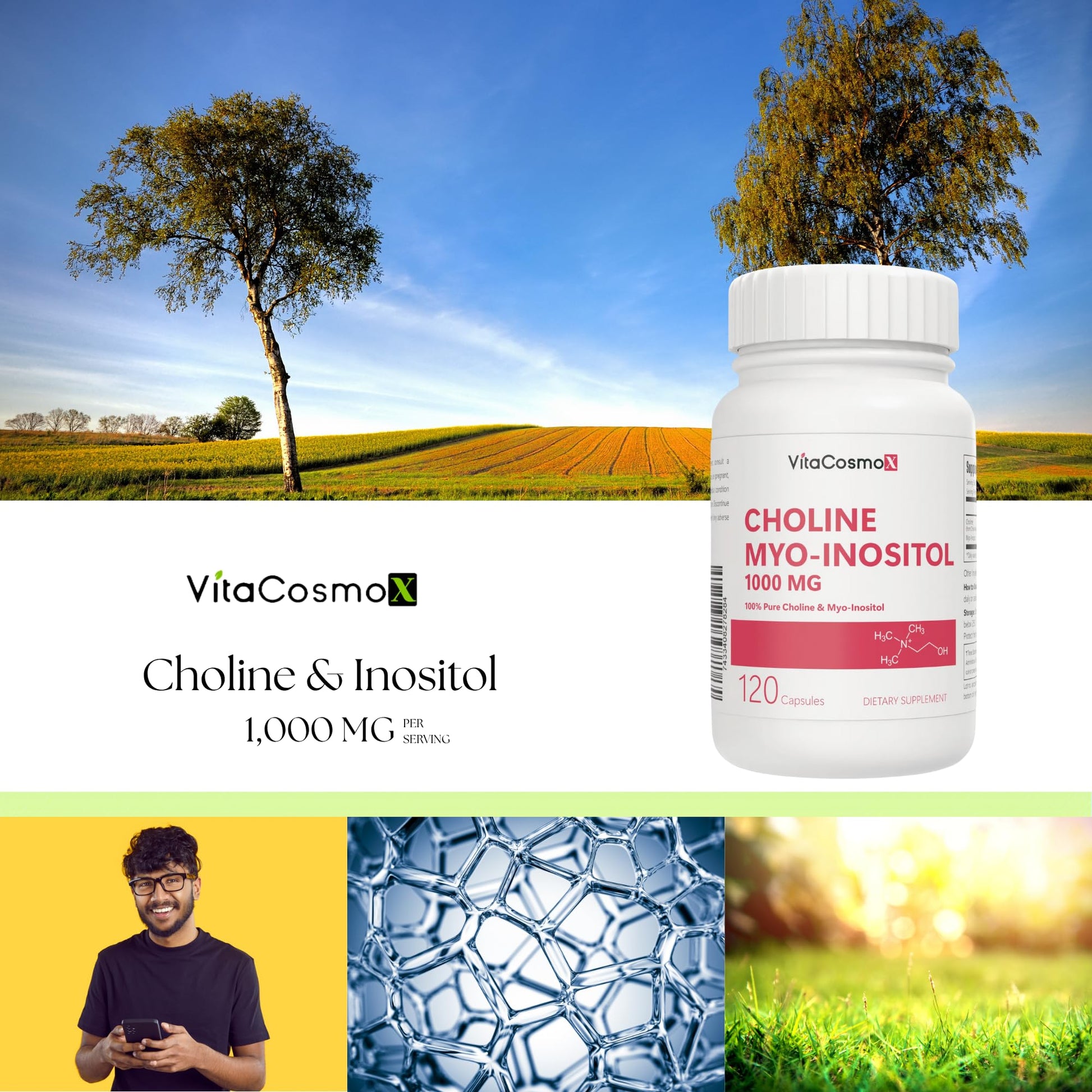 VitaCosmoX Choline and Myo-Inositol Supplement, 1000 mg Each, 120 Veggie Capsules 100% Vegetarian, Non-GMO & Gluten Free VitaCosmoX buy supplements Au