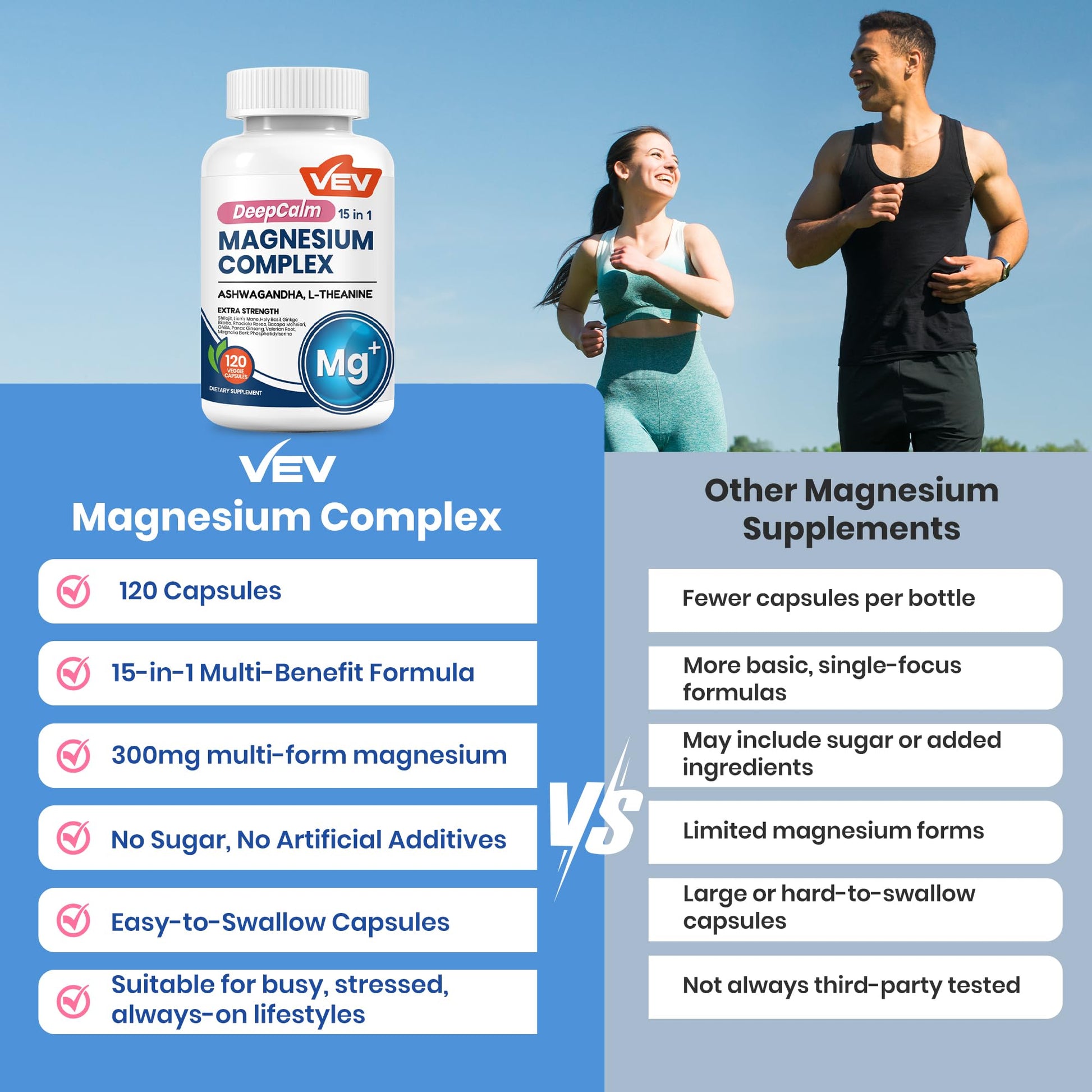 VEV DeepCalm Magnesium Complex for Women – 15-in-1 Glycinate & Citrate Capsules with Ashwagandha & L-Theanine – 120 Vegan Capsules VEVBuy Supplements Australia