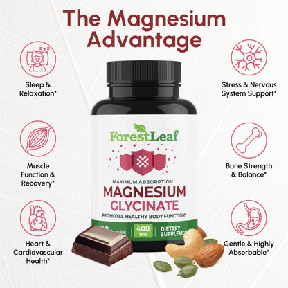 Pure Magnesium Glycinate 400mg Serving - High Absorption Magnesium Glycinate - Mag Bisglycinate for Stress, Bones, Muscles, Nerves,
