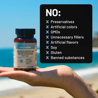 NatureWise Magnesium Glycinate 625 mg - High Absorption Chelated Magnesium Glycinate for Sleep, Relaxation, Muscle & Bones* - Gentle on Stomach, Vegan, Non-GMO - 30 Capsules[30-Day Supply] NatureWiseBuy Supplements Australia