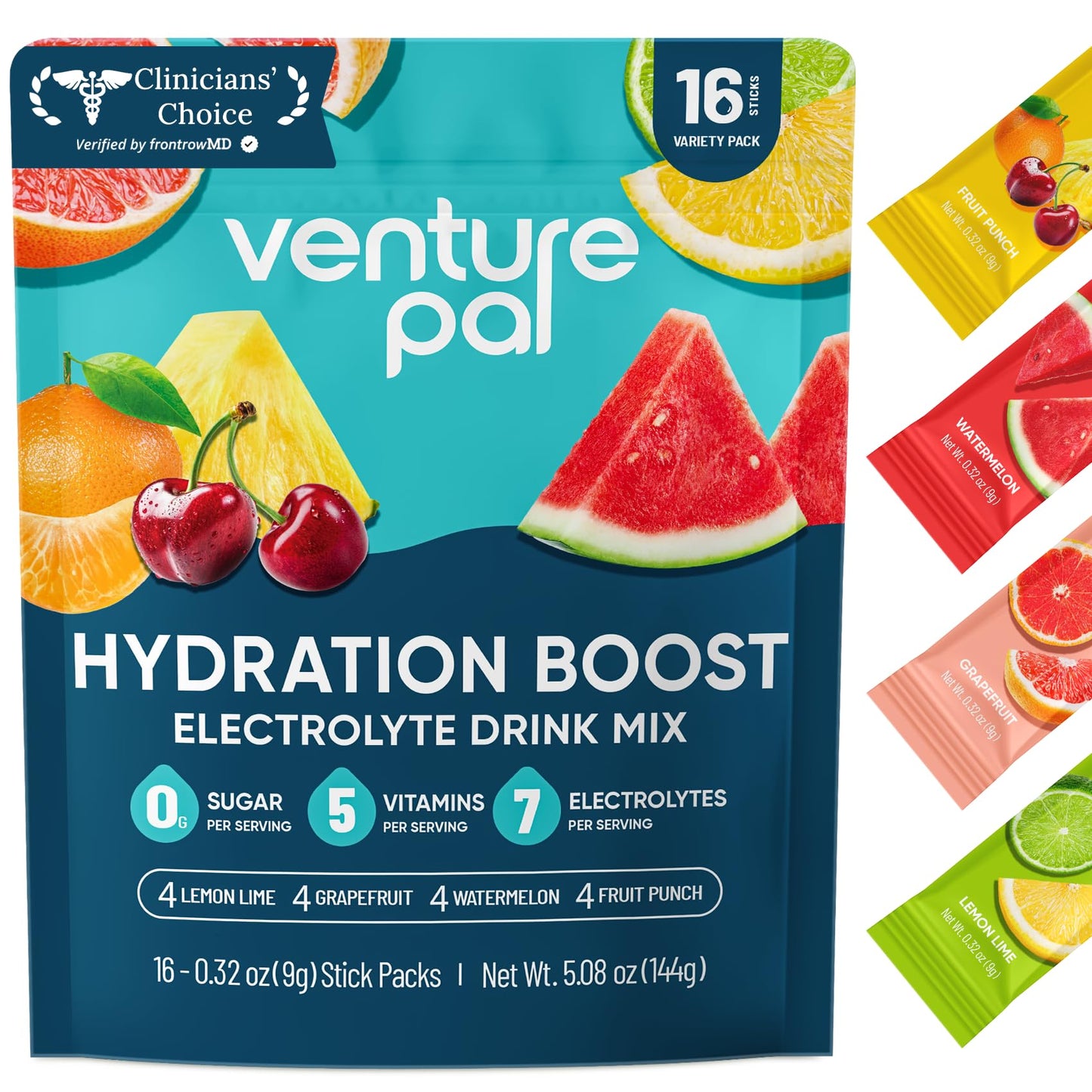 Venture Pal Sugar Free Electrolyte Powder Packets - Liquid Daily IV Hydration Packets for Rapid Rehydration | 7 Electrolytes & 5 Vitamins | Keto Friendly
