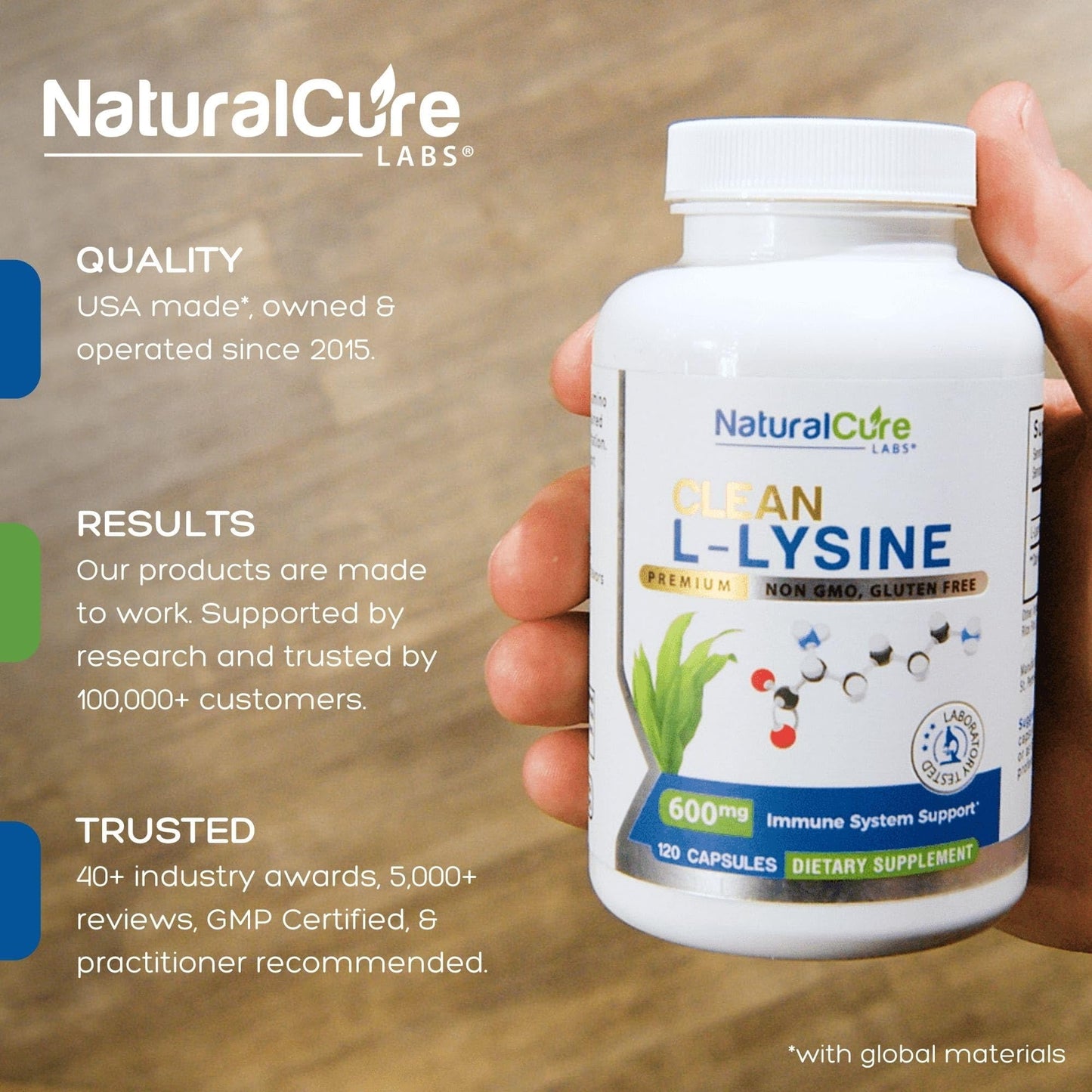 Natural Cure Labs Clean L-Lysine 600mg, 120 Capsules | Vegan, Non-GMO, & Gluten Free Natural Cure Labs buy supplements Au