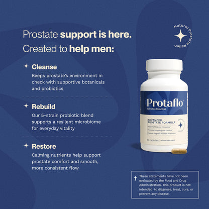 Protaflo Prostate Supplements for Men - Supports Urinary Flow & Bladder Control | Probiotics + Black Walnut, Nettle, Turmeric, Lycopene, Pumpkin Seed