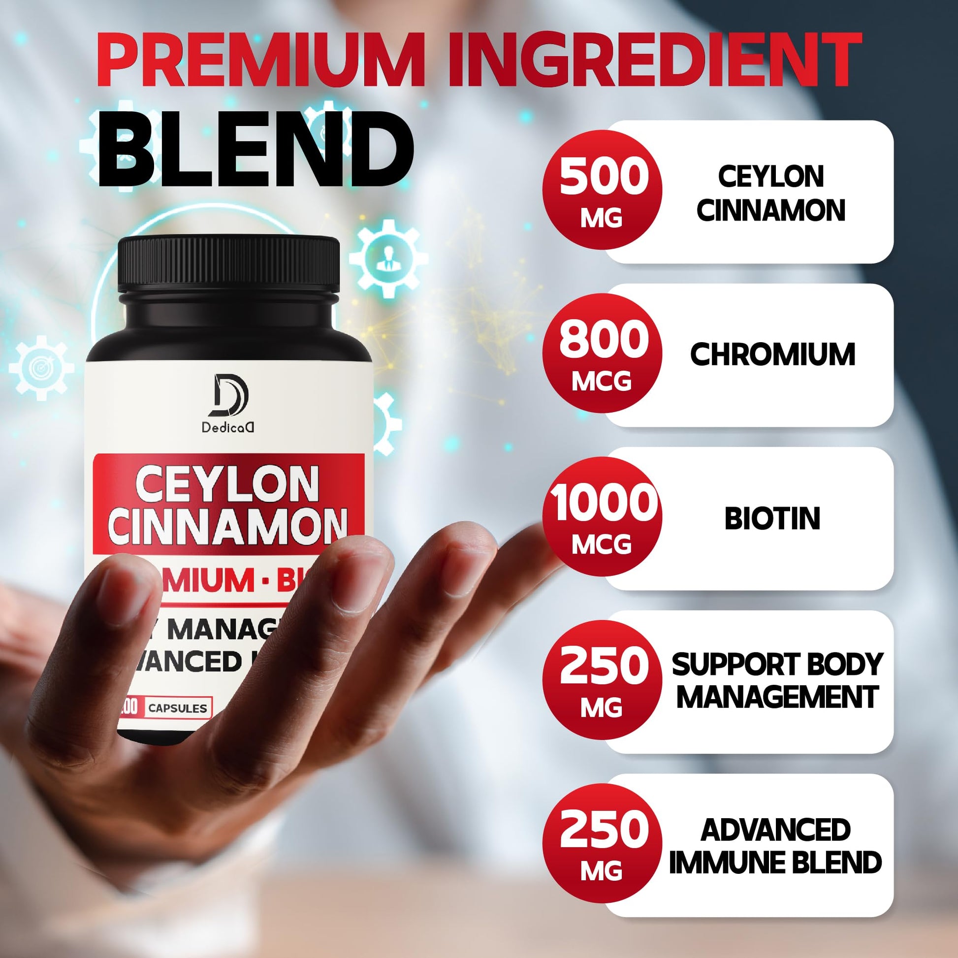 DEDICAD 13in1 Ceylon Cinnamon Capsules - 200 Capsules with Chromium Picolinate, Biotin, Grape Seed, Elderberry & More DEDICAD buy supplements Au