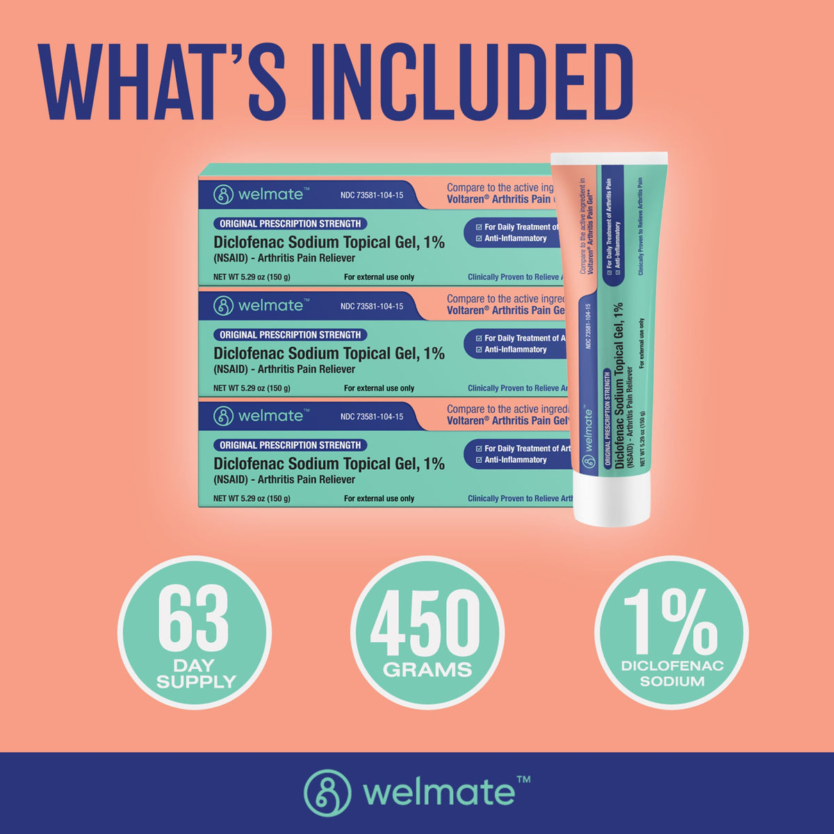 WELMATE - Arthritis Pain Reliever - Diclofenac Sodium Topical Gel 1% - Arthritis Relief - Pain Relief Cream/Gel - Mobility Aids - 5.29 oz - 3 Pack WELMATEBuy Supplements Australia