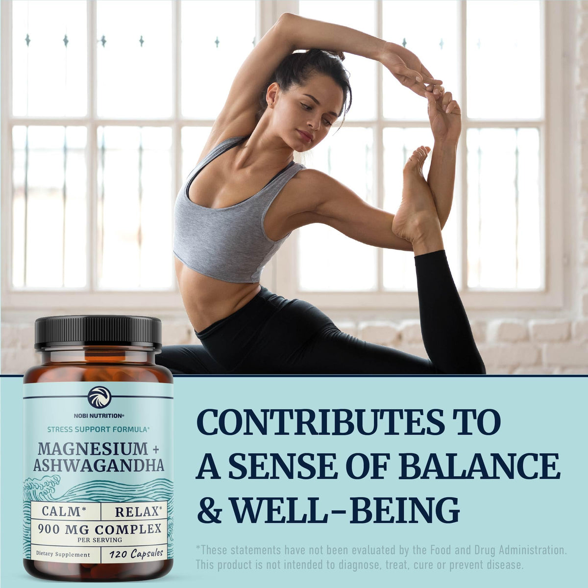 Magnesium Ashwagandha | Calming Magnesium Supplement for Adults | Relax, Rest, Calm Mood & Sleep Support | Mag Citrate & Oxide 400 mg + Ashwagandha 500 mg | Muscle Health & Stress Relief | 120 Ct Nobi NutritionBuy Supplements Australia