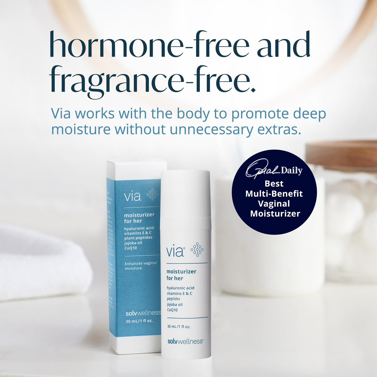 Via by Solv Wellness Vaginal Moisturizer Cream for Women, Non-Hormonal, Water-Based, Made with Hyaluronic Acid, Vitamins, Peptides, Jojoba Oil, 30 ml Solv Wellness buy supplements Au